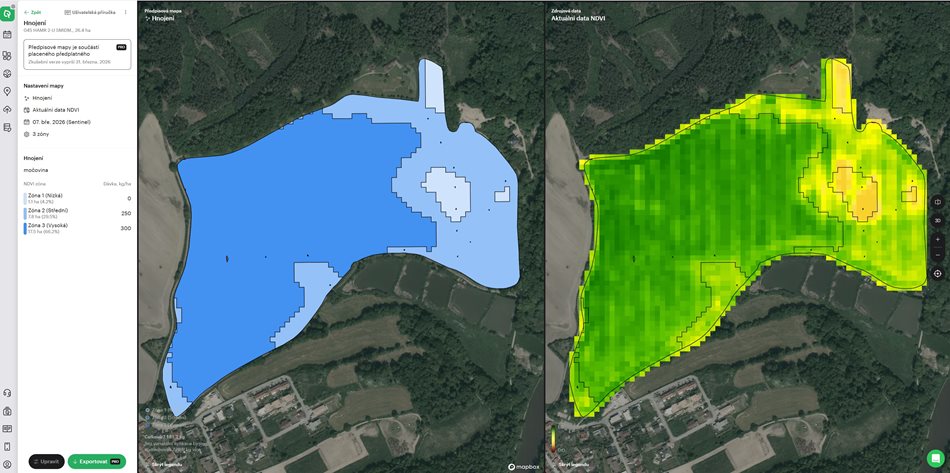 ​Příklad tvorby předpisové mapy z pole, kde řešili pomocí nástroje OneSoil mezerovitost u řepky.