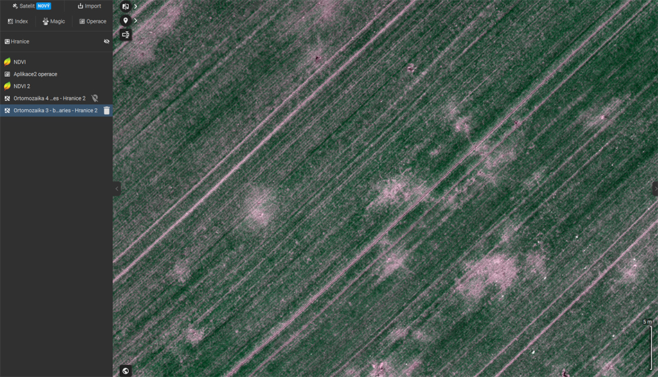 Data z dronů zpracovaná v softwaru Pix4Dfields umožňují tvorbu vegetačních a předpisových map na základě aktuálního stavu porostu.